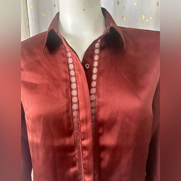 Express Satin Lace Trim Portofino Mesh Lace Button Down Collar Shirt XS Slim - Picture 5 of 7